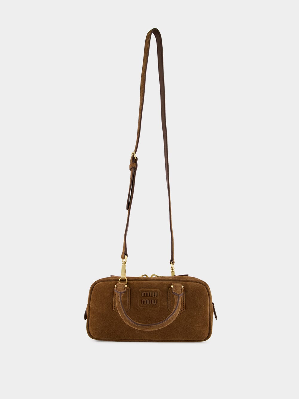 Miu Miu Cocoa Brown Suede Arcadie Top-Handle Bag | Fashion Clinic