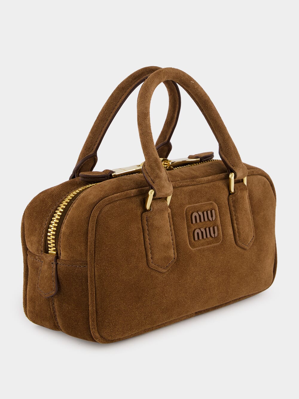 Miu Miu Cocoa Brown Suede Arcadie Top-Handle Bag | Fashion Clinic