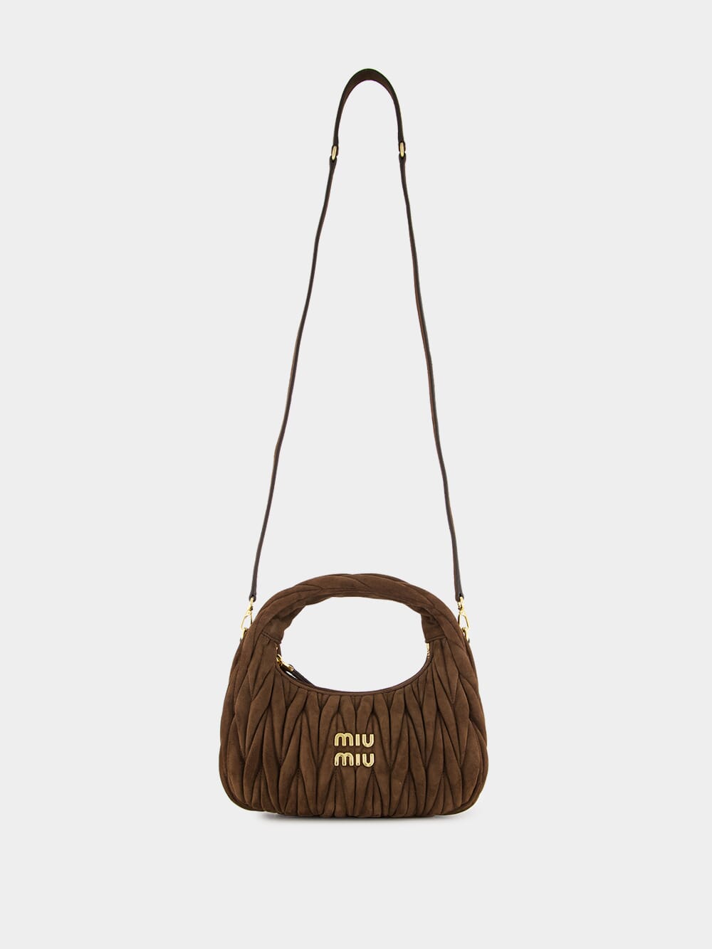 Dark Brown Wander Matelassé Suede Hobo Bag