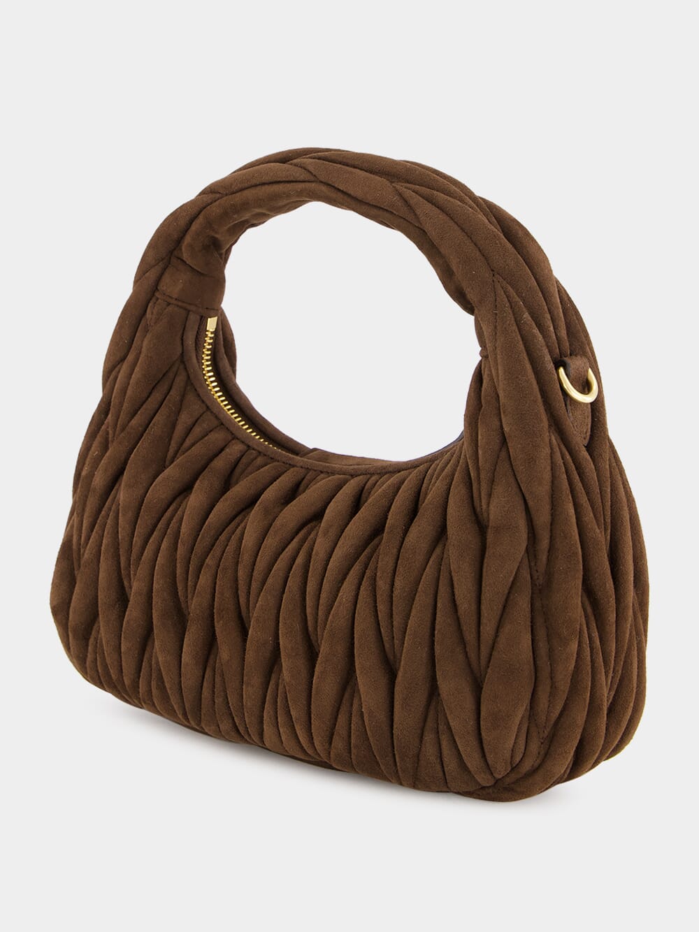 Dark Brown Wander Matelassé Suede Hobo Bag