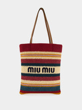 Miu Miu Bordeaux and Natural Raffia-Effect Woven Tote Bag