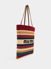 Miu Miu Bordeaux and Natural Raffia-Effect Woven Tote Bag