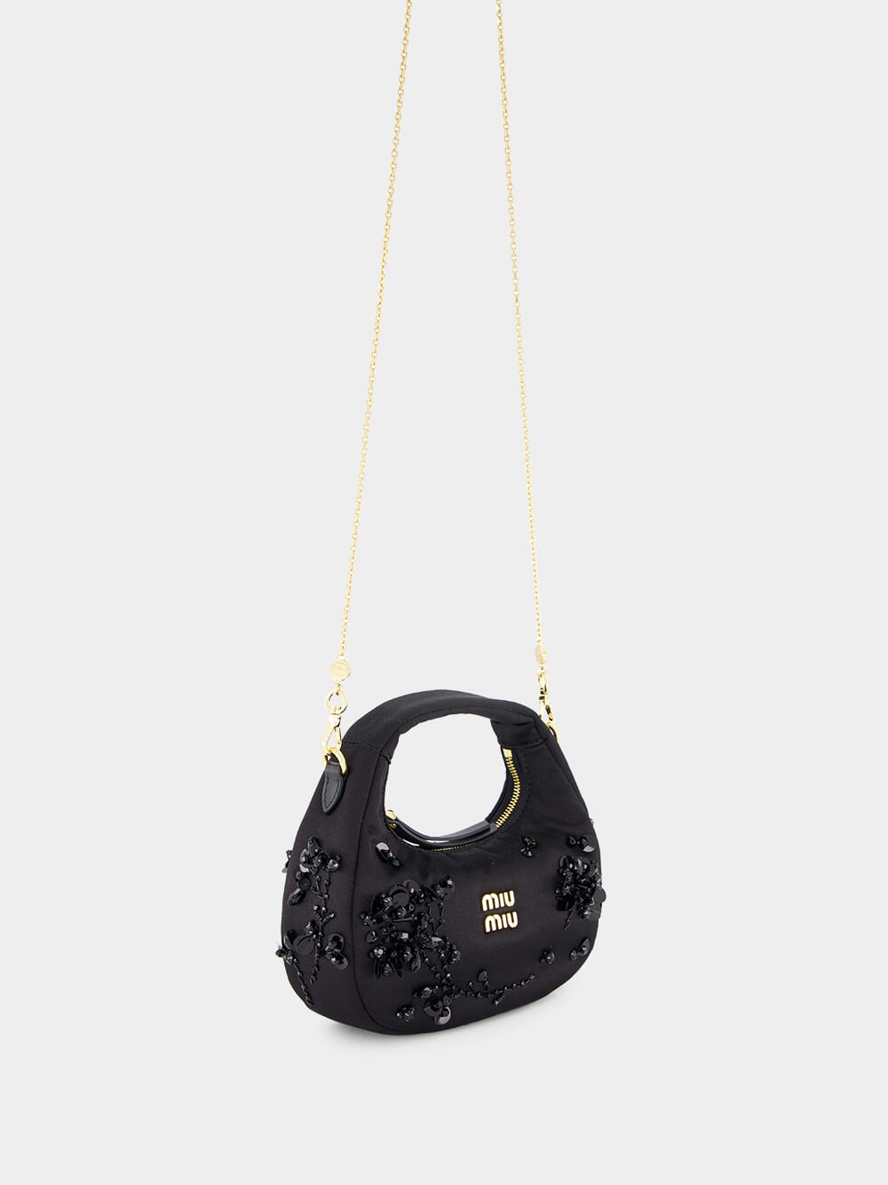 Black Wander Embroidered Satin Duchesse Mini Bag