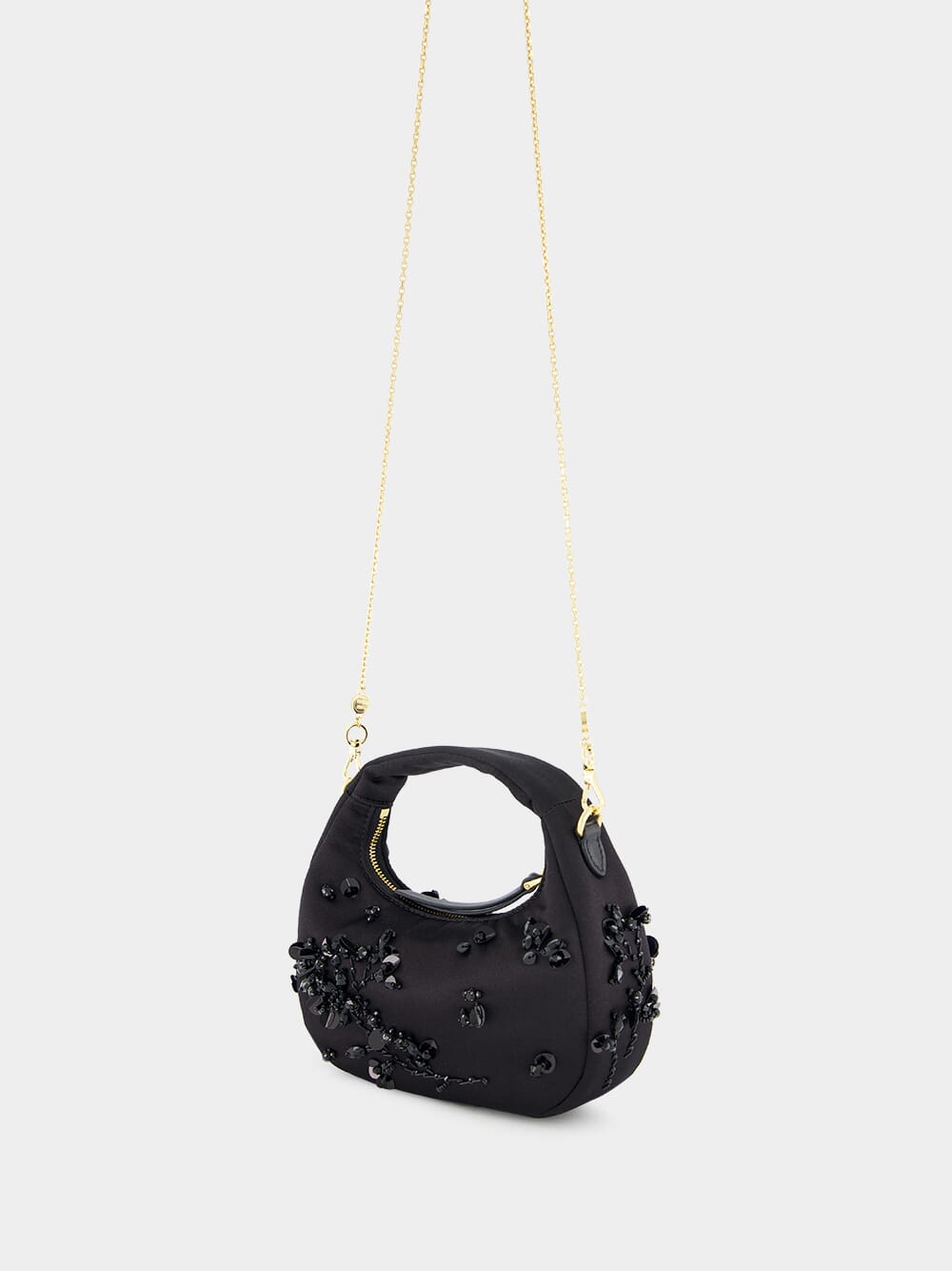 Black Wander Embroidered Satin Duchesse Mini Bag