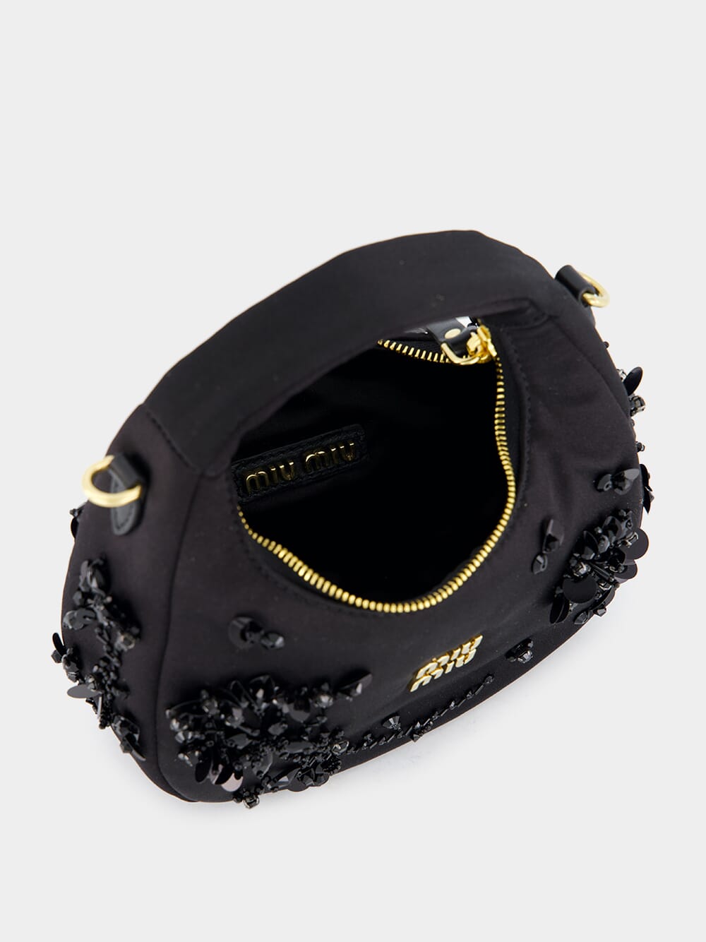 Black Wander Embroidered Satin Duchesse Mini Bag