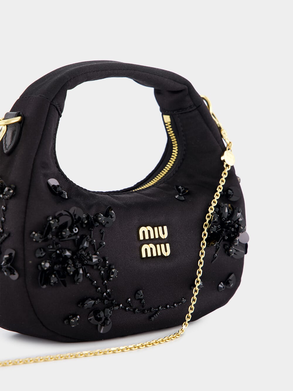 Black Wander Embroidered Satin Duchesse Mini Bag