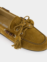 Miu Miu Camel Suede Tassel Deck Shoes