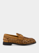 Miu Miu Cognac Woven Leather Penny Loafers