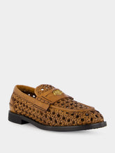 Miu Miu Cognac Woven Leather Penny Loafers