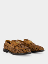 Miu Miu Cognac Woven Leather Penny Loafers
