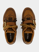 Miu Miu Cognac Leather Sneakers with Buckle