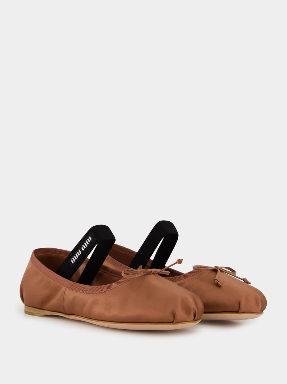 Cocoa Brown Satin Ballerinas with Bow