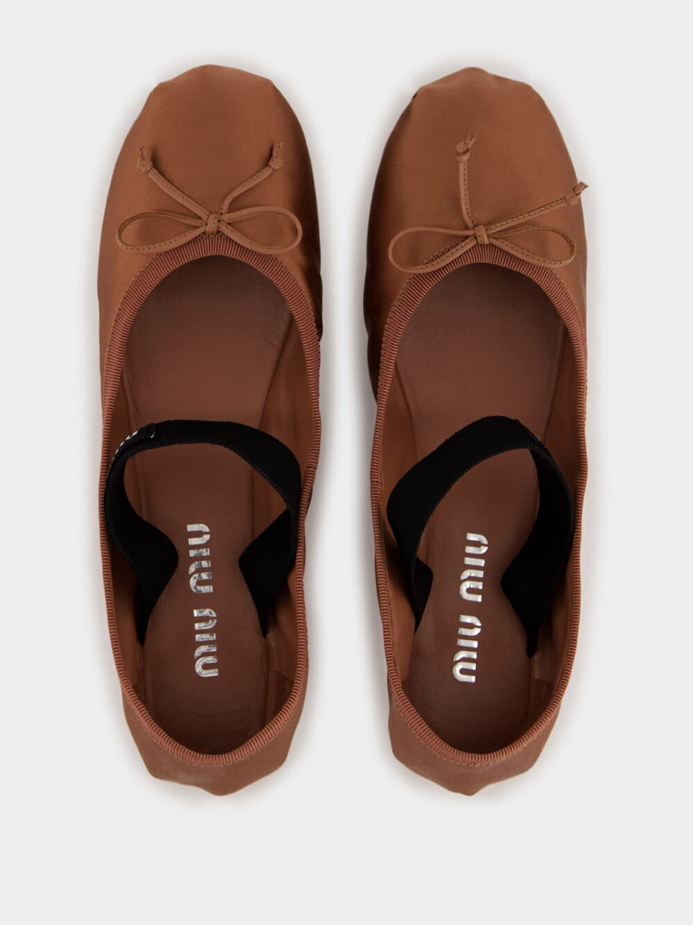 Cocoa Brown Satin Ballerinas with Bow