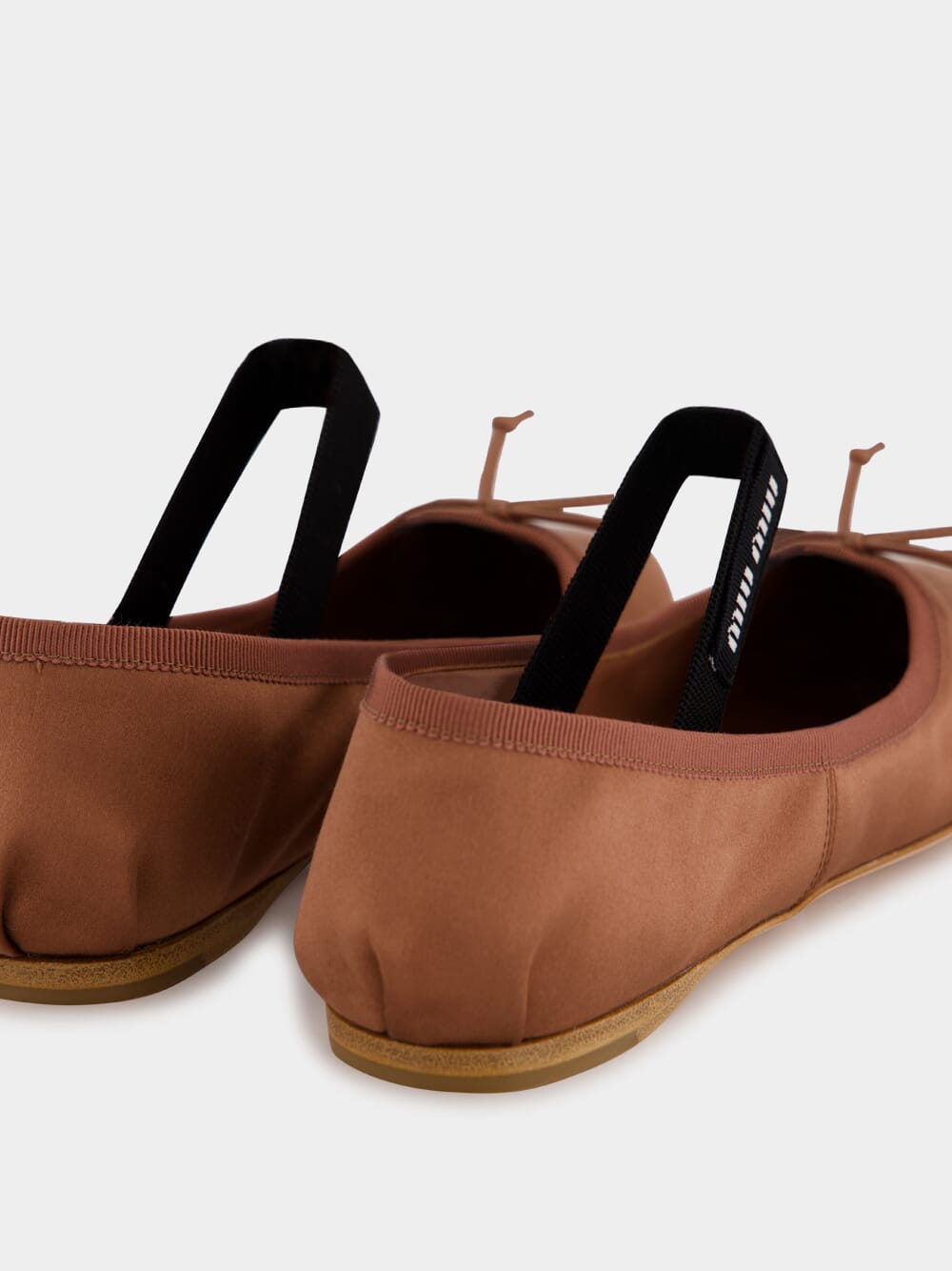 Cocoa Brown Satin Ballerinas with Bow