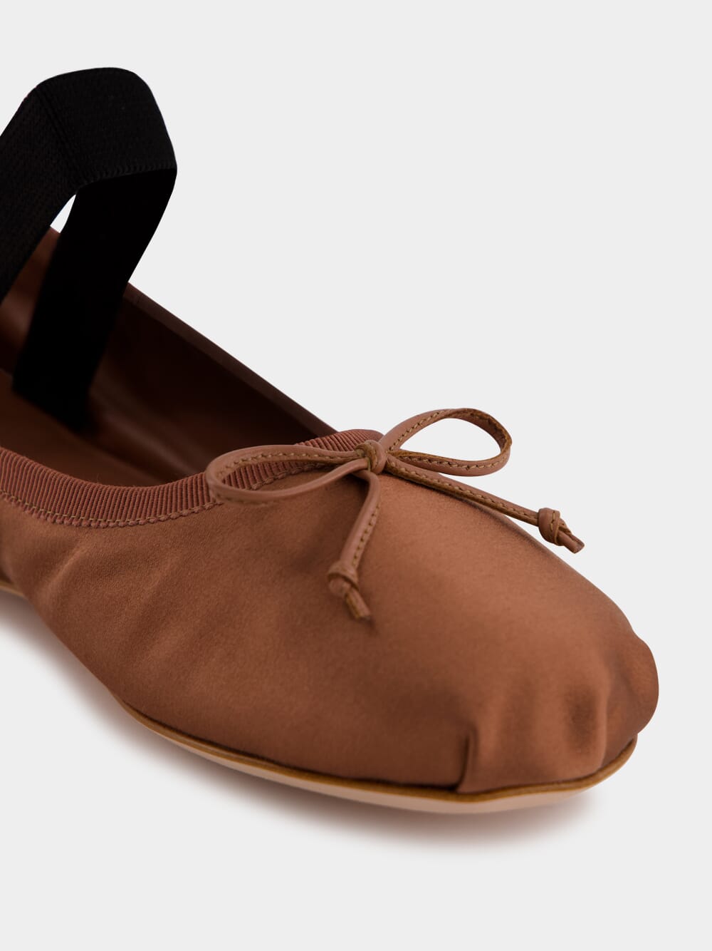 Cocoa Brown Satin Ballerinas with Bow