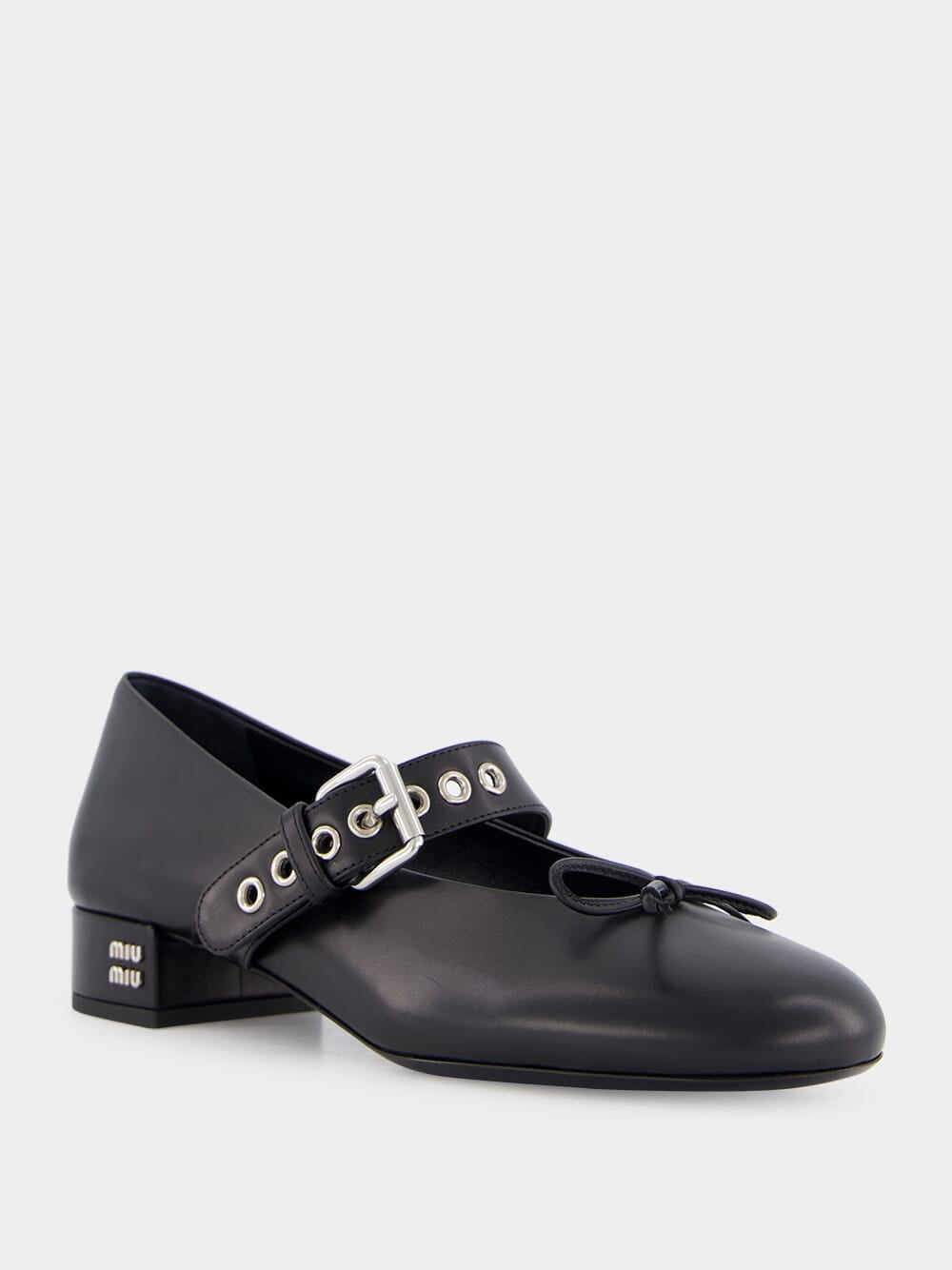 Black Buckled Leather Ballerina Shoes