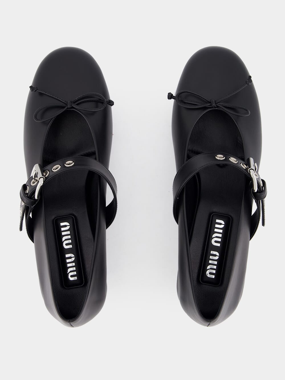 Black Buckled Leather Ballerina Shoes