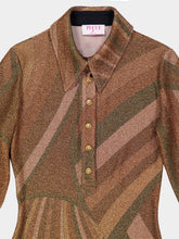 Pucci Iride Print Gold Lamé Jersey Polo Top