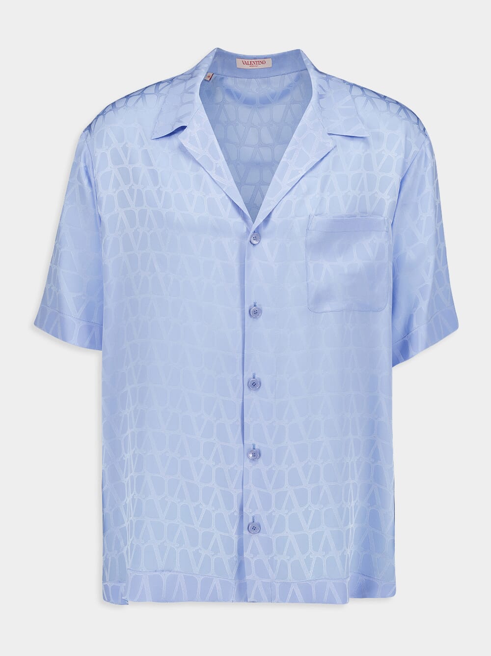 Sky Blue Toile Iconographe Pattern Silk Bowling Shirt