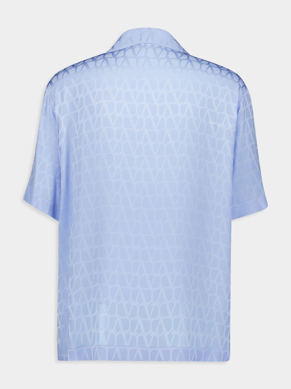 Sky Blue Toile Iconographe Pattern Silk Bowling Shirt