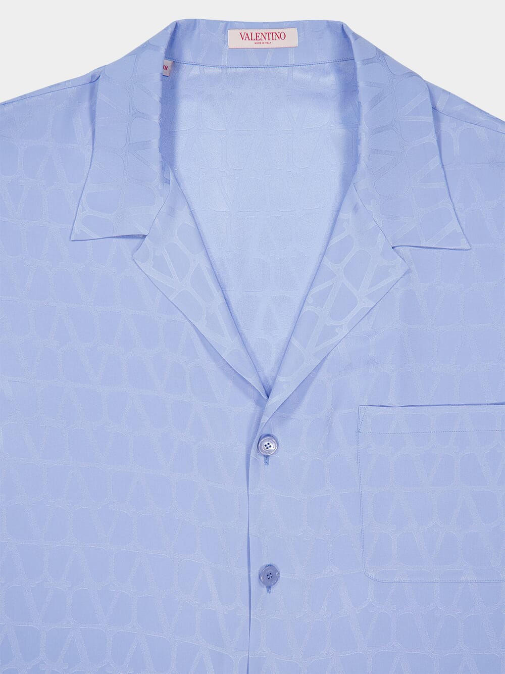 Sky Blue Toile Iconographe Pattern Silk Bowling Shirt