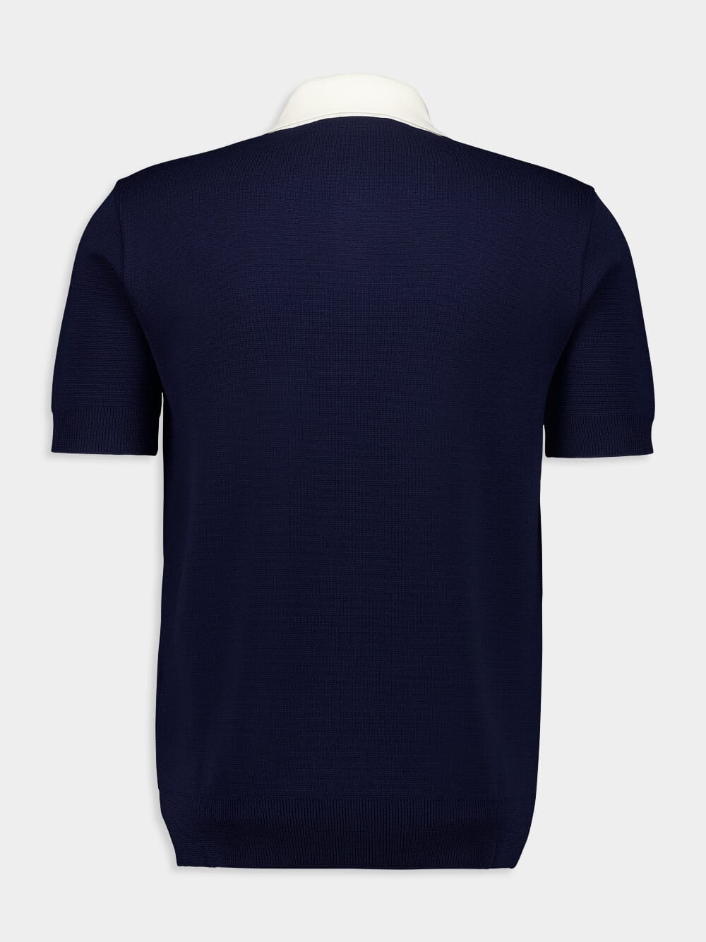 Navy Wool Polo Shirt with VLogo Embroidery