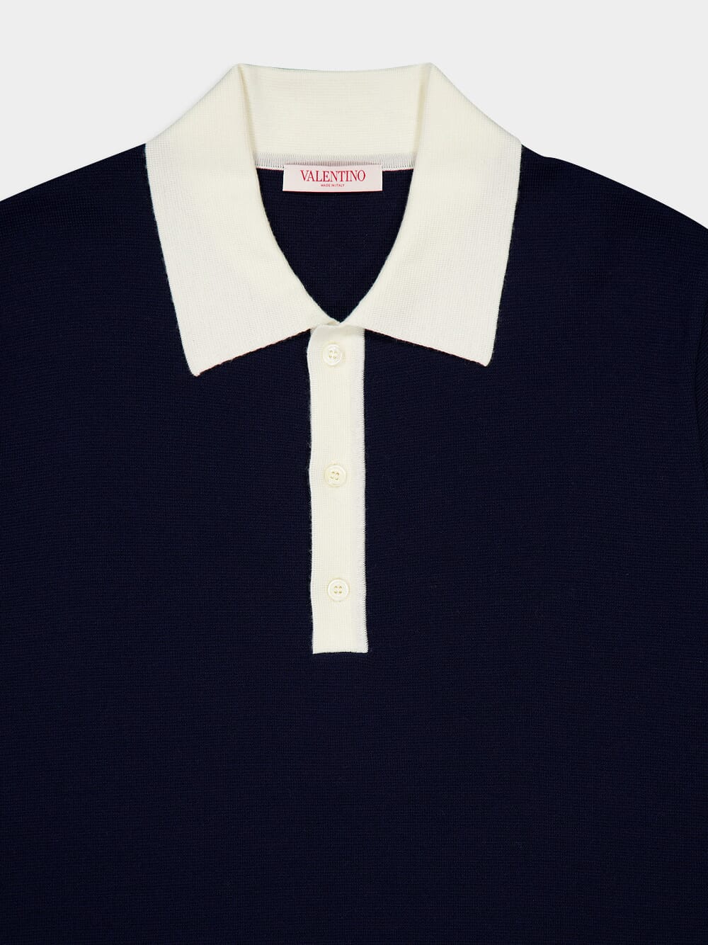 Navy Wool Polo Shirt with VLogo Embroidery