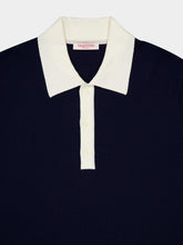 Valentino Garavani Navy Wool Polo Shirt with VLogo Embroidery