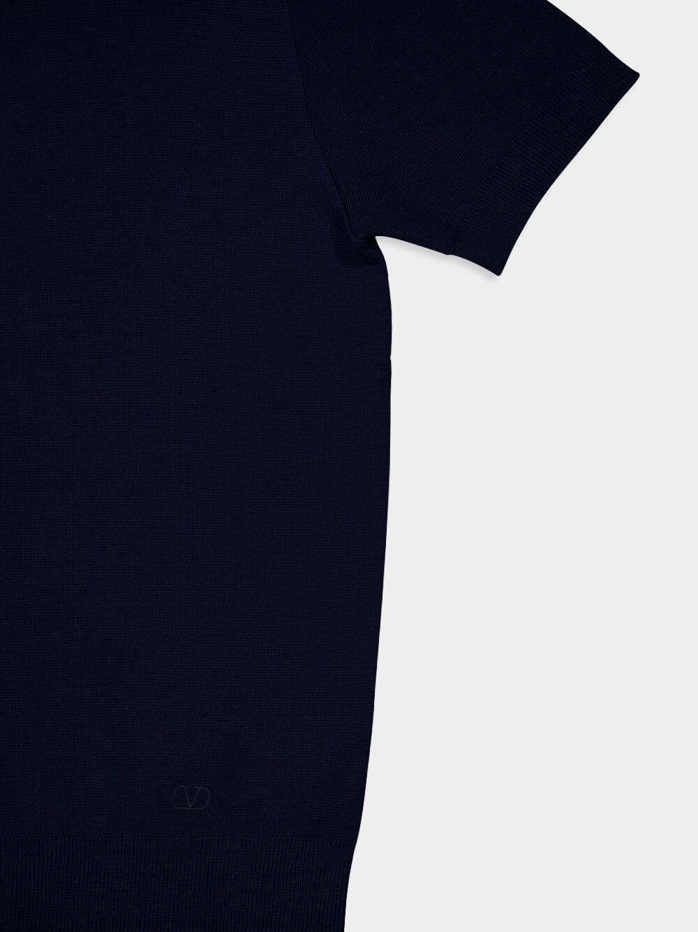 Navy Wool Polo Shirt with VLogo Embroidery