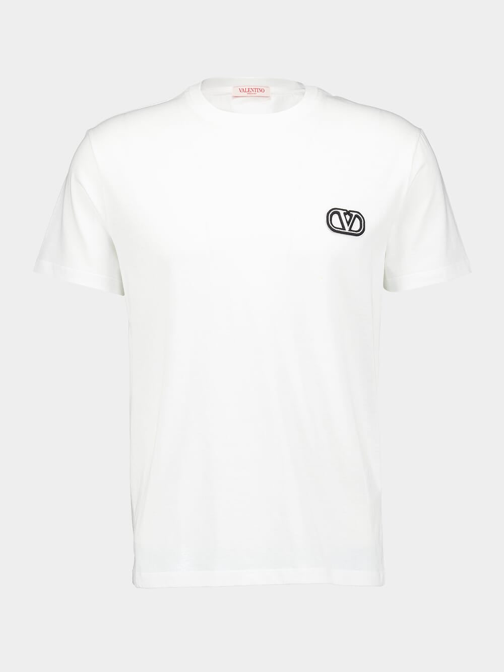 White Cotton T-shirt with VLogo Patch