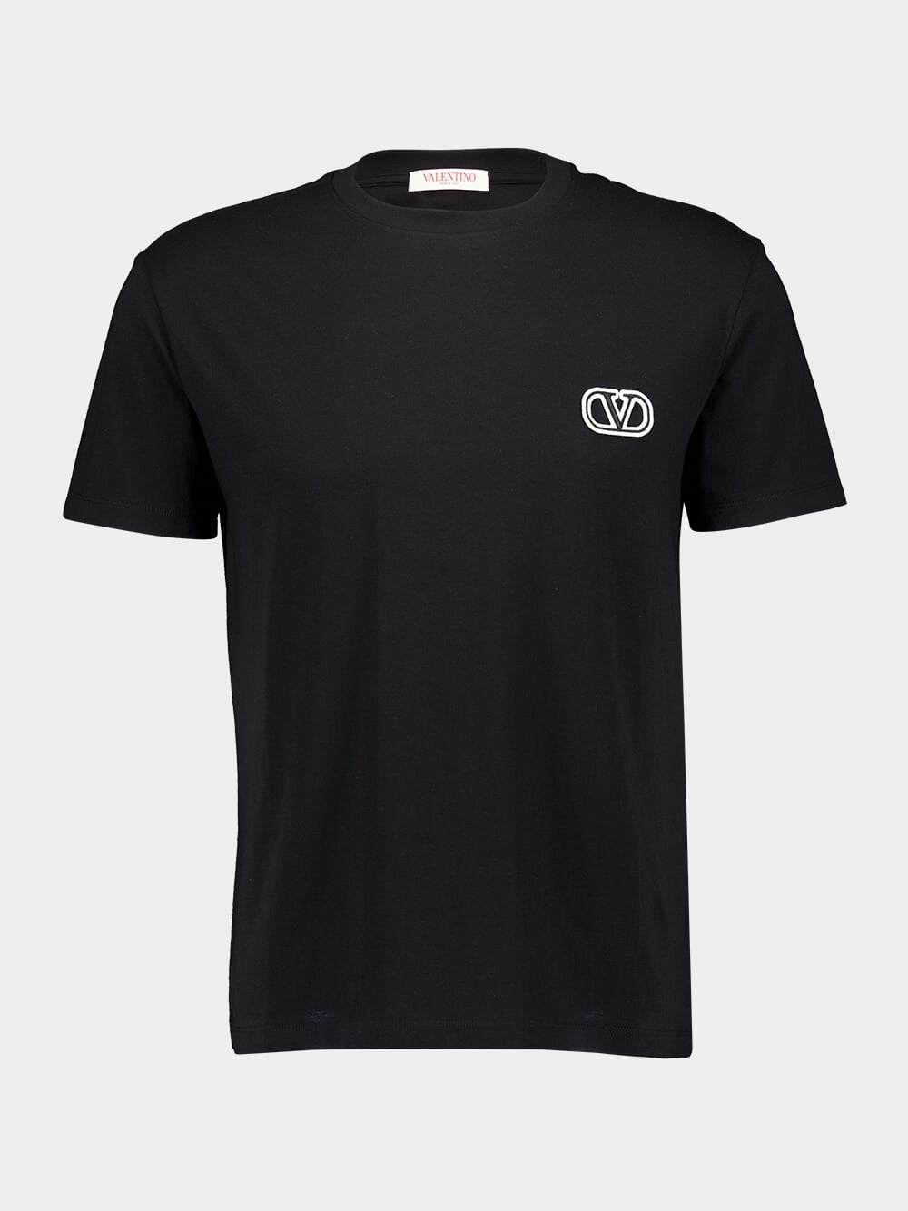 Black Cotton T-shirt with VLogo Patch