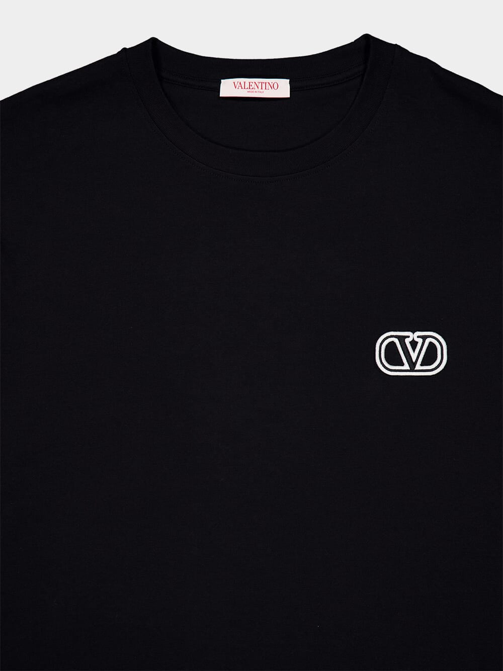 Black Cotton T-shirt with VLogo Patch