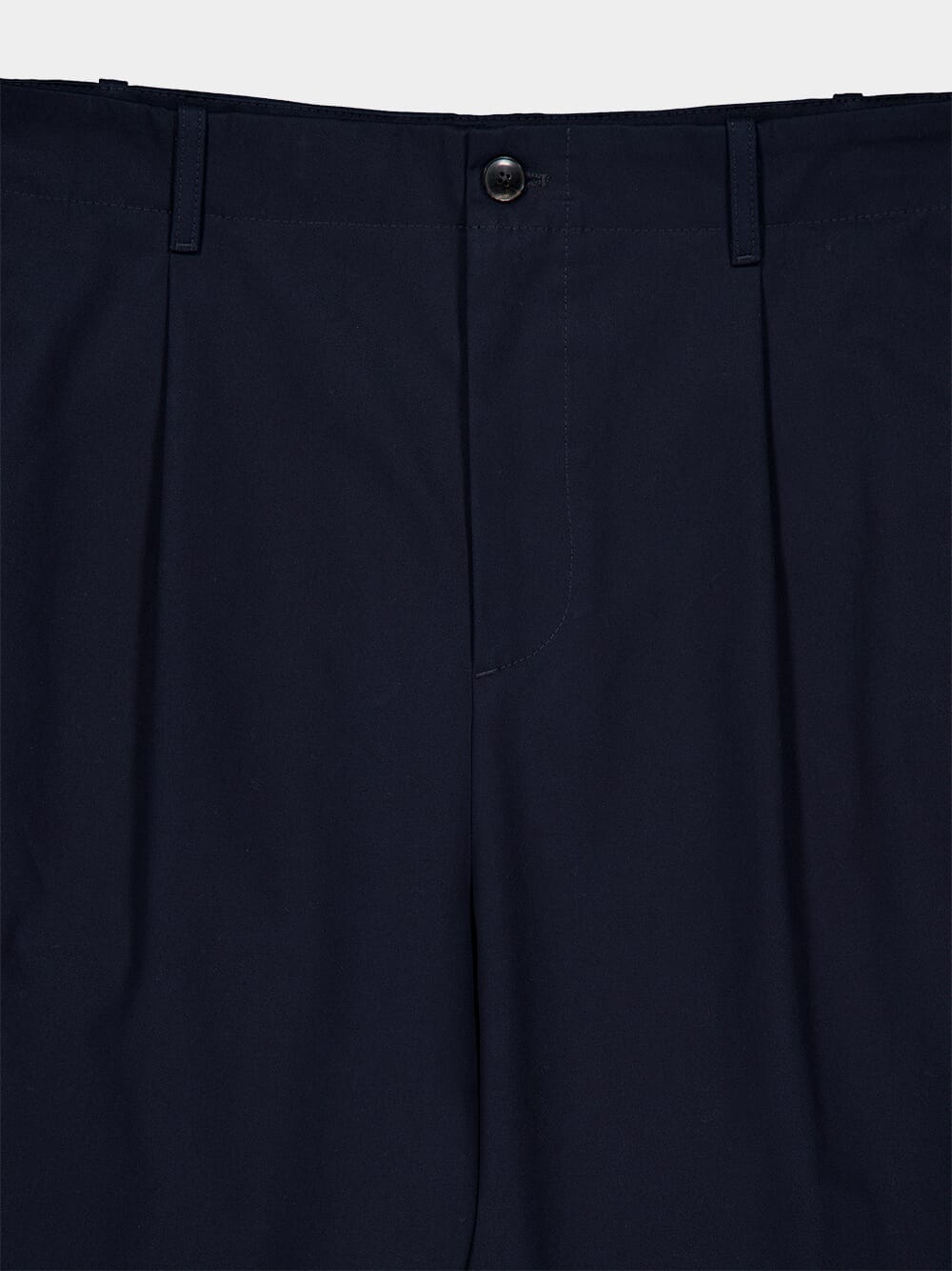 Navy Pleat-Detail Cotton Chinos