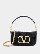 Valentino Garavani Black Small Leather Shoulder Bag with Gold VLogo