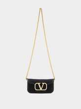 Valentino Garavani Black Small Leather Shoulder Bag with Gold VLogo