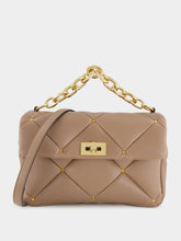 Valentino Garavani Beige Quilted Lambskin Handbag with Chain Strap