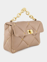 Valentino Garavani Beige Quilted Lambskin Handbag with Chain Strap