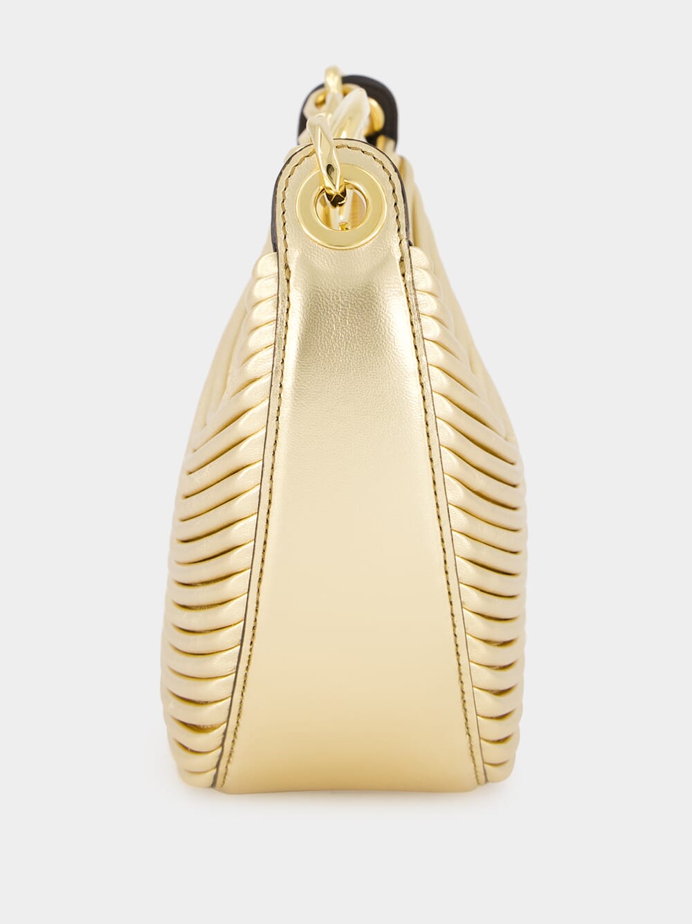 Gold Nappa Leather Mini Hobo Moon Bag with VLogo Chain