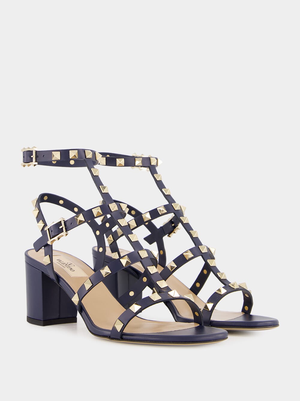 Blue Rockstud Ankle Strap Sandals