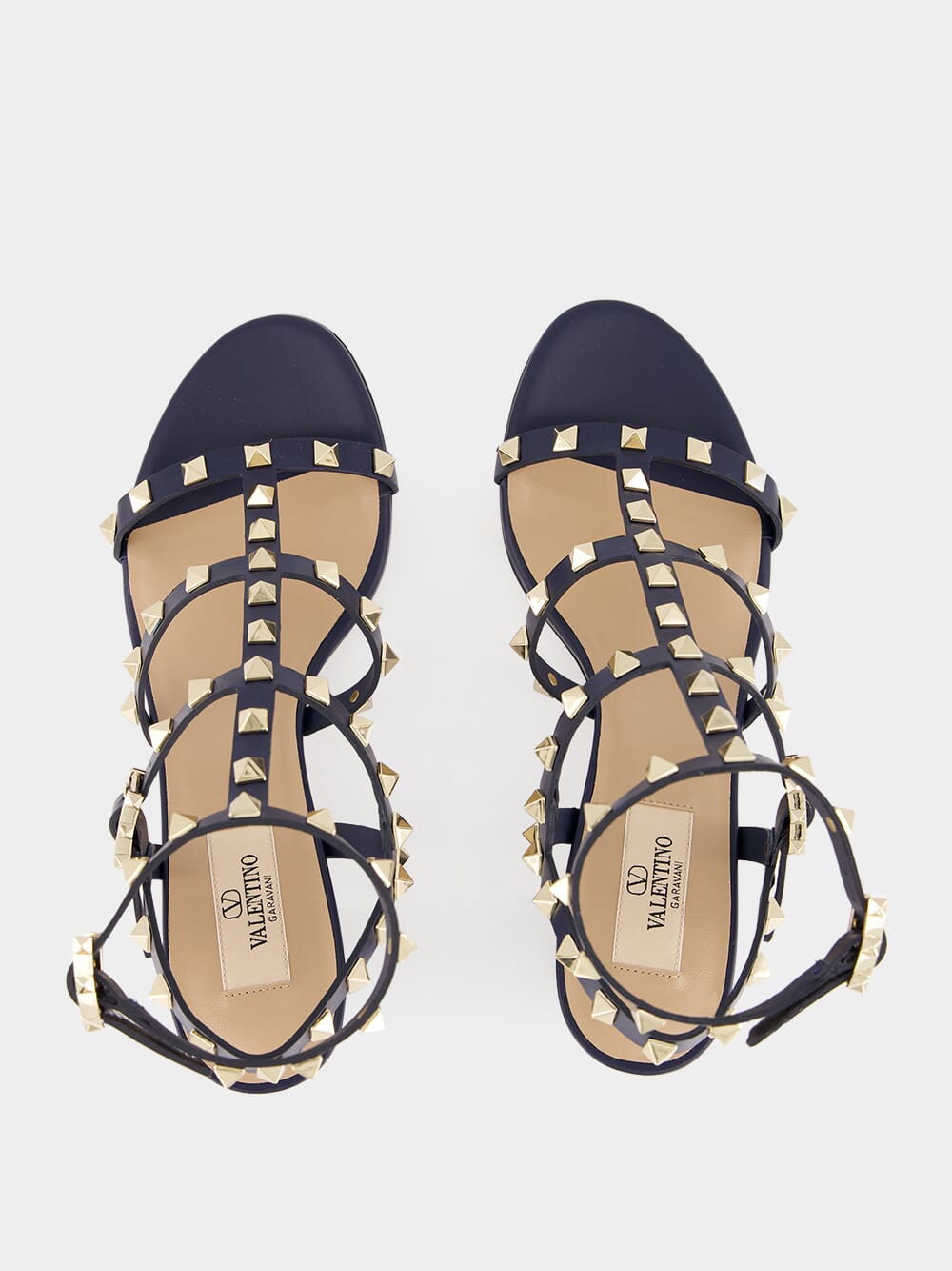 Blue Rockstud Ankle Strap Sandals