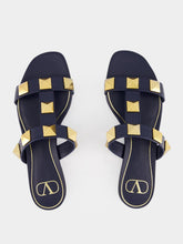 Valentino Garavani Blue Roman Stud Flat Slide Sandals