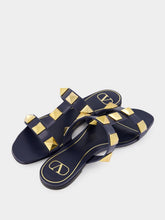 Valentino Garavani Blue Roman Stud Flat Slide Sandals