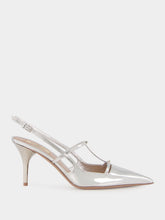 Valentino Garavani Silver Slingback Pumps with T-Strap and Mini Rockstuds