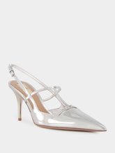Valentino Garavani Silver Slingback Pumps with T-Strap and Mini Rockstuds