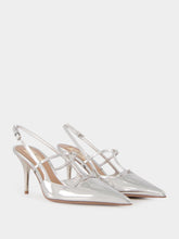 Valentino Garavani Silver Slingback Pumps with T-Strap and Mini Rockstuds