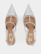 Valentino Garavani Silver Slingback Pumps with T-Strap and Mini Rockstuds