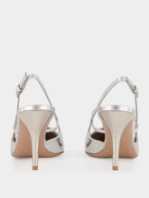 Valentino Garavani Silver Slingback Pumps with T-Strap and Mini Rockstuds
