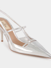 Valentino Garavani Silver Slingback Pumps with T-Strap and Mini Rockstuds