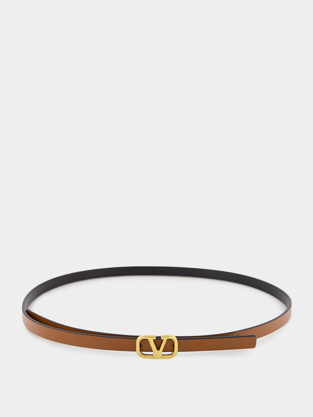 Brown Reversible Belt with Antique Brass VLogo Signature