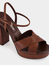 Miu Miu Coffee Leather Platform Sandals